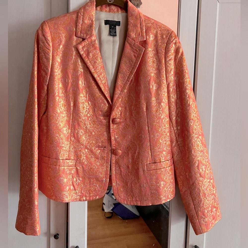J. Crew Collection Silk/cotton Coral/Gold Metallic Jacket Size 10